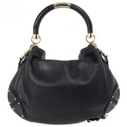 Pre Owned Gucci Black Leather Large Indy Top Handle Bag