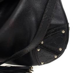 Pre Owned Gucci Black Leather Large Indy Top Handle Bag