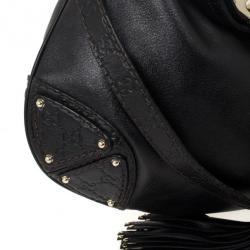Pre Owned Gucci Black Leather Large Indy Top Handle Bag
