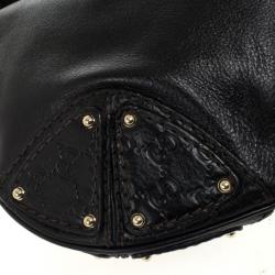 Pre Owned Gucci Black Leather Large Indy Top Handle Bag