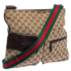 Pre Owned Gucci Beige/Brown GG Canvas and Leather Messenger Bag