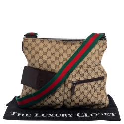 Pre Owned Gucci Beige/Brown GG Canvas and Leather Messenger Bag