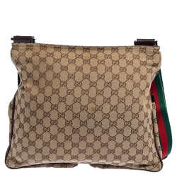 Pre Owned Gucci Beige/Brown GG Canvas and Leather Messenger Bag
