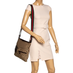 Pre Owned Gucci Beige/Brown GG Canvas and Leather Messenger Bag