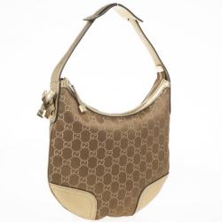 Pre Owned Gucci Bronze Satin & Leather Monogram 'Princy' Small Hobo