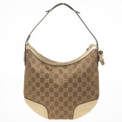 Pre Owned Gucci Bronze Satin & Leather Monogram 'Princy' Small Hobo