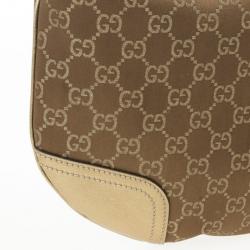 Pre Owned Gucci Bronze Satin & Leather Monogram 'Princy' Small Hobo