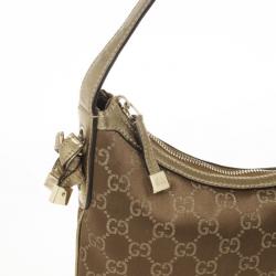 Pre Owned Gucci Bronze Satin & Leather Monogram 'Princy' Small Hobo