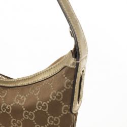 Pre Owned Gucci Bronze Satin & Leather Monogram 'Princy' Small Hobo