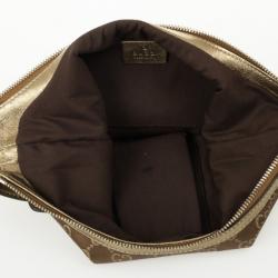 Pre Owned Gucci Bronze Satin & Leather Monogram 'Princy' Small Hobo