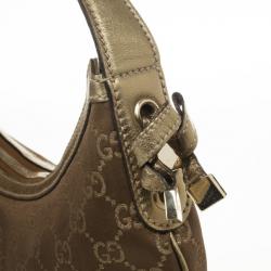 Pre Owned Gucci Bronze Satin & Leather Monogram 'Princy' Small Hobo