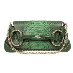 مملوكة مسبقًا Gucci Green Python Horsebit Evening Bag