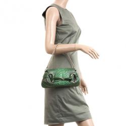 مملوكة مسبقًا Gucci Green Python Horsebit Evening Bag