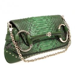 مملوكة مسبقًا Gucci Green Python Horsebit Evening Bag
