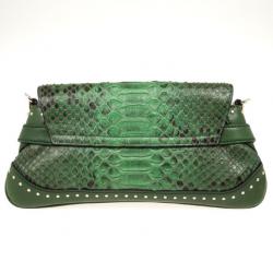 مملوكة مسبقًا Gucci Green Python Horsebit Evening Bag