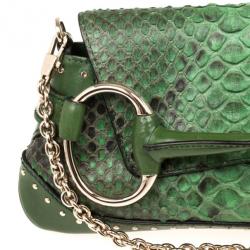 مملوكة مسبقًا Gucci Green Python Horsebit Evening Bag