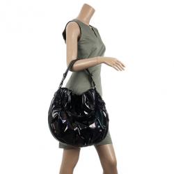 Pre Owned Gucci Black Iridescent Leather Icon Bit Medium Hobo