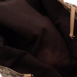 Pre Owned Gucci Beige/Tan GG Canvas and Leather D Ring Hobo