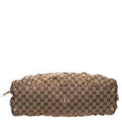 Pre Owned Gucci Beige/Tan GG Canvas and Leather D Ring Hobo