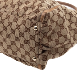 Pre Owned Gucci Beige/Tan GG Canvas and Leather D Ring Hobo