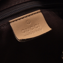Pre Owned Gucci Beige/Tan GG Canvas and Leather D Ring Hobo