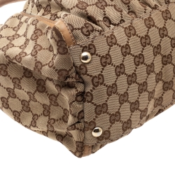 Pre Owned Gucci Beige/Tan GG Canvas and Leather D Ring Hobo