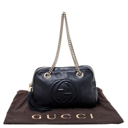 Pre Owned حقيبة كتف غوتشى جلد سوهو أسود محبب متوسطة بسلسلة متوسطة