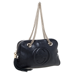 Pre Owned حقيبة كتف غوتشى جلد سوهو أسود محبب متوسطة بسلسلة متوسطة