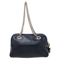 Pre Owned حقيبة كتف غوتشى جلد سوهو أسود محبب متوسطة بسلسلة متوسطة