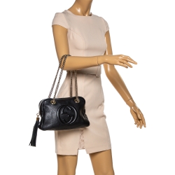 Pre Owned حقيبة كتف غوتشى جلد سوهو أسود محبب متوسطة بسلسلة متوسطة