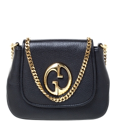 مملوكة مسبقًا Gucci Black Leather Small 1973 Chain Crossbody Bag