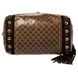 مملوكة مسبقًا حقيبة غوتشي بابوسكا ايندي بوسطن كانفاس GG كريستال و جلد بيج