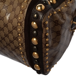 مملوكة مسبقًا حقيبة غوتشي بابوسكا ايندي بوسطن كانفاس GG كريستال و جلد بيج