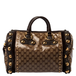 مملوكة مسبقًا حقيبة غوتشي بابوسكا ايندي بوسطن كانفاس GG كريستال و جلد بيج
