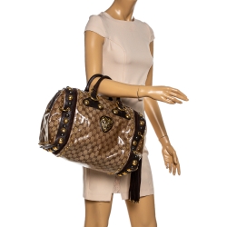 مملوكة مسبقًا حقيبة غوتشي بابوسكا ايندي بوسطن كانفاس GG كريستال و جلد بيج