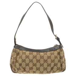 مملوكة مسبقًا Gucci Beige/Brown GG Canvas and Leather Pochette Bag