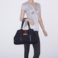 Pre Owned Gucci Black Monogram Ladies Web GG Large Tote Bag