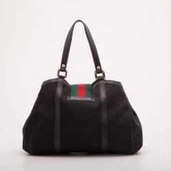 Pre Owned Gucci Black Monogram Ladies Web GG Large Tote Bag