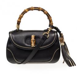 Pre Owned Gucci Black Top Handle Bamboo Bag 