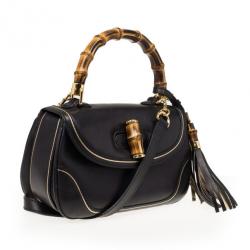 Pre Owned Gucci Black Top Handle Bamboo Bag 