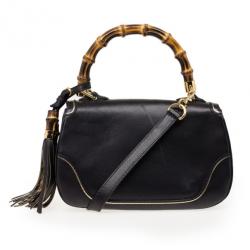 Pre Owned Gucci Black Top Handle Bamboo Bag 