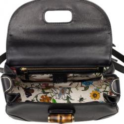 Pre Owned Gucci Black Top Handle Bamboo Bag 