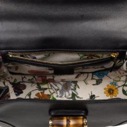Pre Owned Gucci Black Top Handle Bamboo Bag 