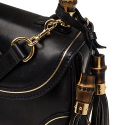 Pre Owned Gucci Black Top Handle Bamboo Bag 