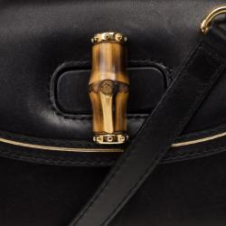 Pre Owned Gucci Black Top Handle Bamboo Bag 