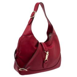 Pre Owned Gucci Red Leather Medium Jackie Hobo