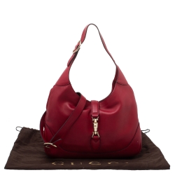 Pre Owned Gucci Red Leather Medium Jackie Hobo