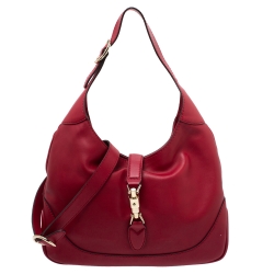 Pre Owned Gucci Red Leather Medium Jackie Hobo