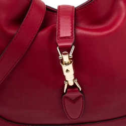 Pre Owned Gucci Red Leather Medium Jackie Hobo