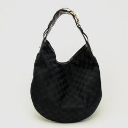 Pre Owned Gucci Black Canvas Wave Horsebit Hobo Bag